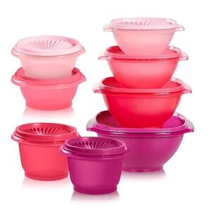 Tupperware Pink and Red Bowl Set